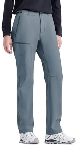Pioneer Camp Pantaloni in softshell da donna, invernali, termici da trekking, impermeabili, antivento, con 3 tasche con cerniera e vita regolabile, per autunno e inverno, Blu, XL