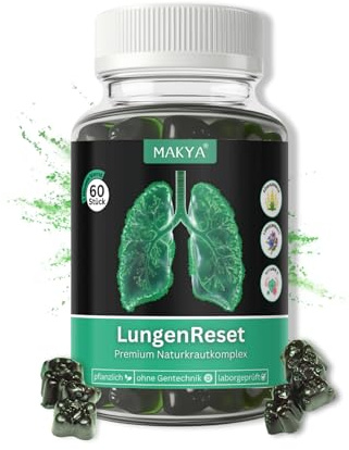Makya – Lungenreset Gummibären I Kräuter-Vitamin-Komplex mit Lungenkraut & Königskerze I 60 Stück mit Apfelgeschmack I Zuckerfrei I Unterstützt Atemwege I Für Ex-Raucher & Sportler
