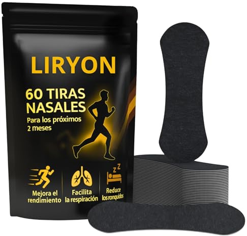 Liryon | 60 Tiras Nasales Deportivas Antironquidos Premium | Abre las Fos​as Nasales para Dormir Mejor, Hacer Deporte y Respirar con Fluidez | Adhesivas e Hipoalergénicas
