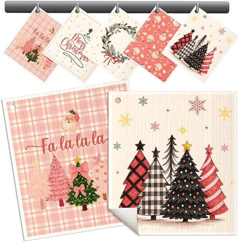 Miss Adola Fall Swedish Dishcloths for Kitchen - 5 Pack Reusable Dish Cloths for Washing Dishes Absorbent Cute Autumn Theme Kitchen Towels Cleaning Sponge, Pk Xmas Theme