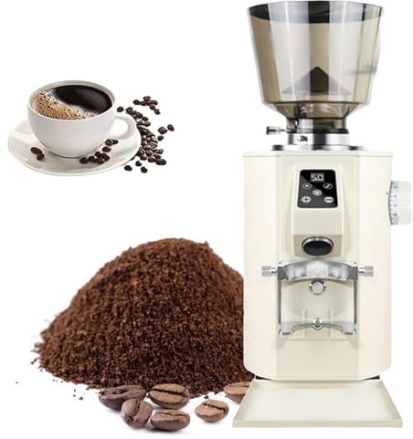 Molinillo de café espresso con muelas de 64 mm, 350 W, modo de dosificación dual, 9 ajustes de molienda gruesa/fina, panel de control LED y tolva de granos de 450 g.(Beige)