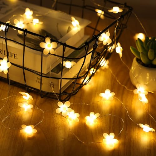 AOOTE Flower Decorative String Fairy Lights, 2M 20 LED Daisy Fairy Lights, Battery Operated Fairys Light, Flower String Light Waterproof for Garden, Wedding, Patio, Indoor, Outdoor, Warm White