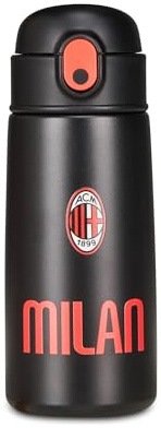 Seven AC MILAN vattenflaska för pojkar, rostfritt stål, bpa-fri, temperaturhållning: varm 12 timmar/kall 24 timmar, barn, pojke, fotboll, officiell produkt, presentidé