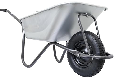 Home It Carriola 110L – Cassapanca stabile fino a 150 kg di portata, vasca galvanizzata e telaio verniciato a martello, pneumatici 4,00 × 8 con cerchione in acciaio, manici ergonomici, zinco/nero