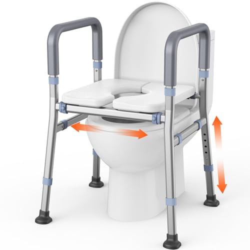 Agelessjoy Toilettensitzerhöhung mit Armlehnen, 180KG Belastbar Aufstehhilfe Toilette für Senioren, 6-Stufen Höhenverstellbar WC Sitzerhöhung Stabil Flachrohr, Sicherer Toilettenaufsatz & Duschhocker