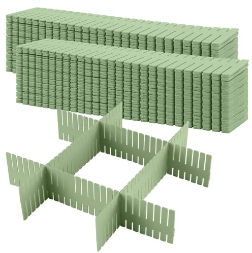 48 Stück Schubladenteiler Verstellbar, 32 x 7cm Schubladeneinteiler Grün | FUNSUEI Kunststoff Schubladentrenner für Kleiderschrank, Küche und Bad