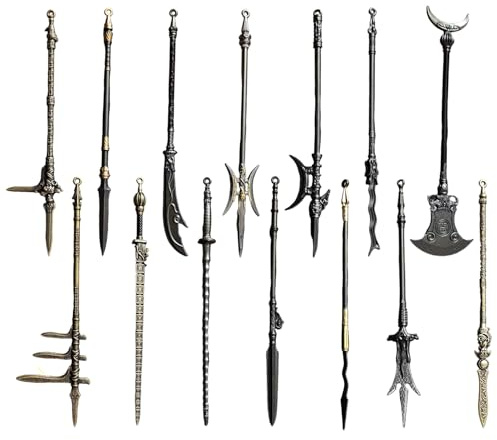 Lot de 14 mini armes miniatures 12,7 cm en alliage de zinc avec lance, hallebarde, lance, hache poignard et plus encore, pour collectionneurs et 1 et 1