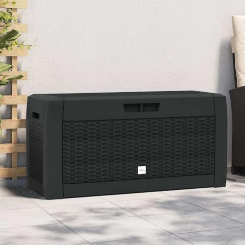 Mokuyary - Caja de almacenamiento para jardín, color antracita, 119 x 48 x 60 cm, polipropileno, caja de cojines, para exterior, interior, jardín, balcón, terraza