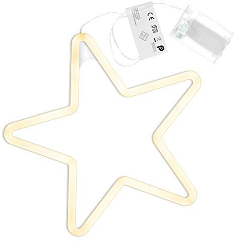 Wandleuchte Neonstern 90 LED warm weiß Stern Ø 30 cm Batterie Timer Weihnachts-Deko Weihnachtsstern Dekostern Fensterschmuck Fensterlicht 5 Zacken