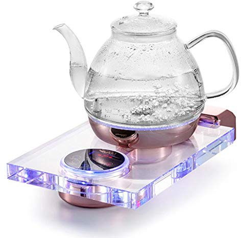 YXCKG Bollitore Acqua Elettrico, Teiera Automatica per tè/Tisane, Bollitore in Vetro Trasparente, Riscaldatore Ad Ebollizione Rapida da 1350 W, 1 Litro, Bollitore con Illuminazione, LED Blu
