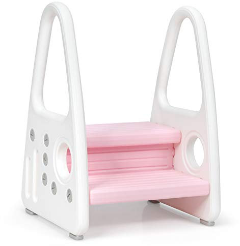 COSTWAY Taburete para Niños de 2 Niveles Escalera Multiusa para Niños de Plástico Escalón Infantil para Habitaciones de Niños Cocina Baño (Rosa)