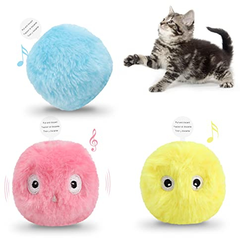 Jodsen 3 Pack Cat Ball Toys,Interactive Plush Cat Toys Balls,Kitten Chirping Balls,Fun Catnip Toy,3 Lifelike Animal Chirping Sounds,Automatic Sound,Kitten Toy for Indoor Cats Dog Kitty Puppy Exercise