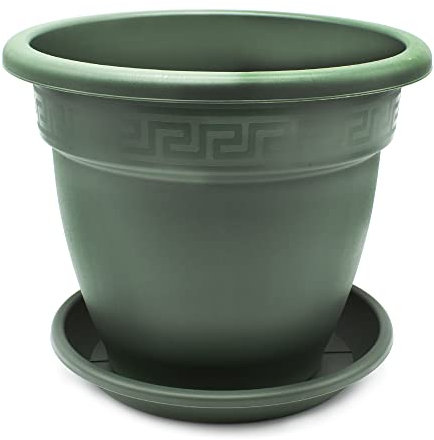 CABLEPELADO - Maceta 35cm - Maceta Plastico 35 cm - Fabricado en PP Apto balcón, jardín, Patio, Interior - Macetero rendondo 35 cm + Plato macetero de plastico - Verde