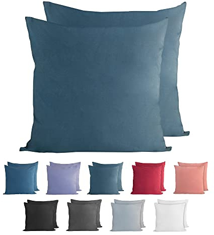 Komfortec 100% Baumwolle Kissenbezüge 2er Set - Superweicher Premium Jersey Kopfkissenbezug 150 g/m² - Kissenhülle - Petrolblau - 40 x 40 cm