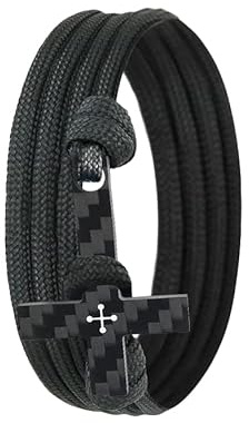 Lion & Son Kohlenstoff-Armband mit echtem Carbon-Kreuz-Anhänger Cross Wickelarmband (BLACK)
