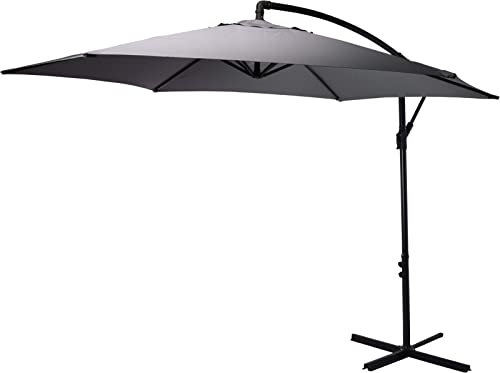 3m Dark Grey Cantilever Banana Parasol with Crank - Outdoor Garden Patio Sun Shade Canopy