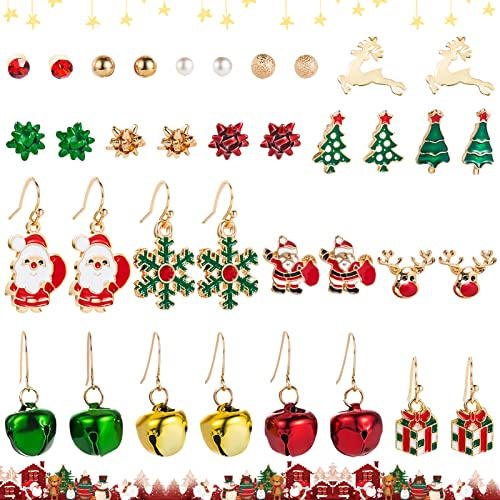 TOPJOWGA Ohrringe Weihnachten Set, 18 Paar Weihnachts Ohrringe für Damen, Weihnachtsohrschmuck, Kreativ Süße Weihnachten Ohrstecker, Ohrstecker Set Weihnachtens Schmuck Geschenk