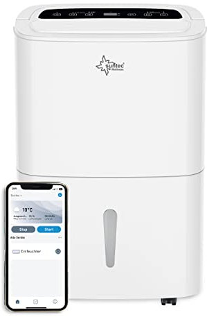 SUNTEC DryFix 50 select APP Luftentfeuchter – Für Räume bis 180 m2 bzw. 450 m3 – Entfeuchter mit App Steuerung – Smart Home Raumentfeuchter mit 50 l/Tag Entfeuchtung – Leise mobile Wäschetrocknung
