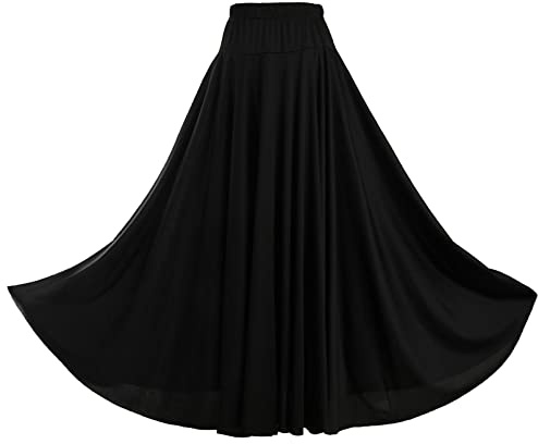 dPois Damen Tanzrock Lang Maxi Bauchtanz Flamenco Rock High Waist Swing Rock Bauchtanz Standard Tanz Performance Kostüm