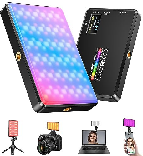 Luz de Video RGB Profesional, Luz Cámara con Clip 120 LED 2500K-9000K CRI 95+ Recargable 3000 mAh, Luz de Relleno RGB para Teléfono Móvil, Computadora Portátil, Cámara