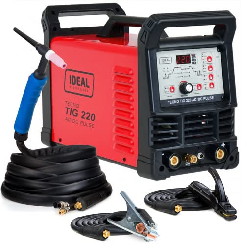 Ideal TECNO TIG 220 AC/DC - 220 A WIG Schweißgerät AC DC 230 V - Puls und MMA - Punktschweißen - 2T/4T, HF-Zündung, AC/DC-Betrieb - Job-Speicher, Digitales Panel, Set: Solo
