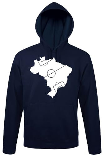 shirt84 Brasile campo da calcio uomo con cappuccio, blu navy, XXXL