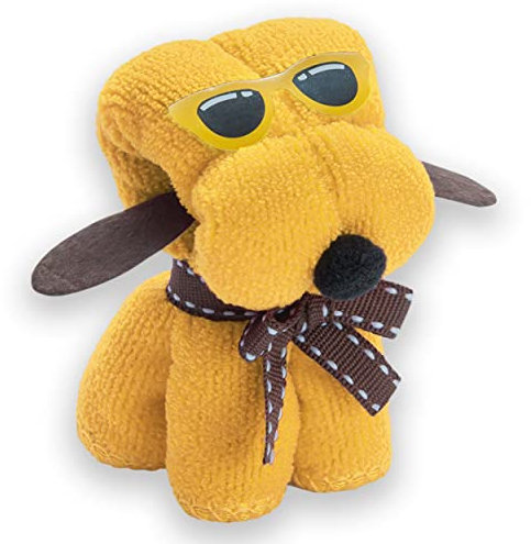 noTrash2003 3 Stück Kinderwaschlappen in lustiger Hundeform Mini Handtuch Waschlappen aus 310 g/qm Mikrofaser 20 cm x 20 cm in Geschenkbox (Gelb)
