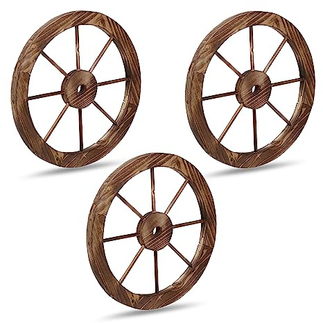 Relaxdays 3 Ruedas de Carro Decorativas, Madera, Adorno para Jardín, Terraza, Veranda, Rústico, Salón, Western, Marrón