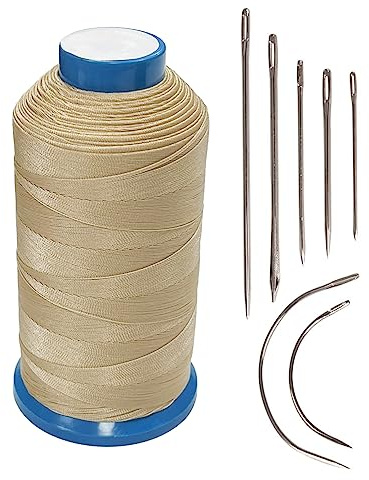 Haobase Fil de couture en nylon Bonded T70#69 pour cuir, sac, chaussures, toile, rembourrage avec aiguilles à coudre (beige)