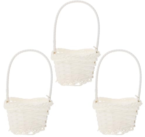 KOMBIUDA 3Er Set Geflochtene Blumenkörbe 5.91X3.54X3.15 Zoll Blumenmädchen Korb Hochzeit Deko Aufbewahrungskorb Für Wohnzimmer Büro Im Natürlichen Pastoral Stil