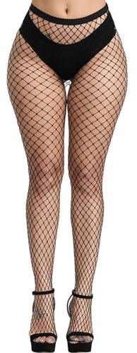 LZL1517 Collants Résille Femme Sexy Bas Résille Taille Haute (FR/ES, Alpha/lettres, Taille Unique, Normale, Noir - L/Grille)