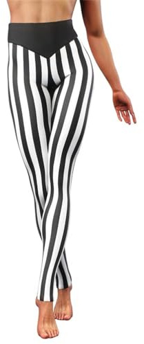 ORANDESIGNE Damen Leggings Vertikal Gestreift Stretch Strumpfhose Leggins Streifen Lange Hosen Dünne Dehnbar Schlank Hüfthose Yoga Lauf Fitness Workout Freizeit Hose D Schwarz L