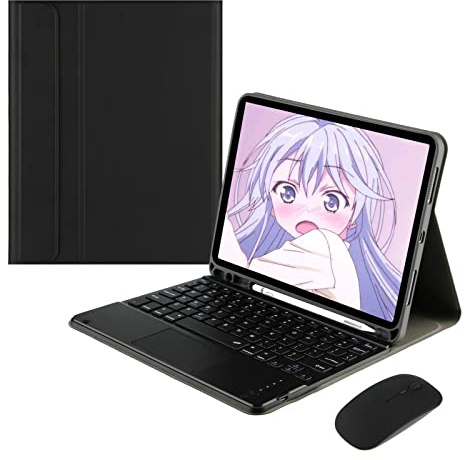 ZKAIAI Funda con Teclado Trackpad para iPad 9ª/8ª/7ª Generación 10.2, QWERTY Desmontable Español Ñ Teclado con Ratón Inalambrico para iPad 10.2 2021/2020/2019, Portalápices Incorporado, Negro