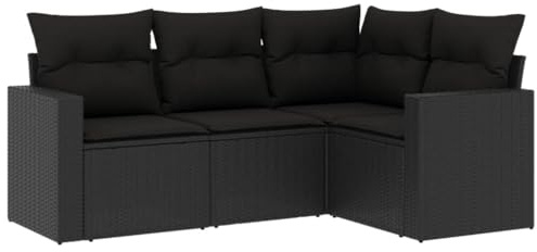 vidaXL Garten Sofa Garnitur 4-TLG., Gartenmöbel Set mit Kissen Stauraum, Sitzgruppe für Garten Terrasse, Modular Gartensofa Lounge, Schwarz Poly Rattan