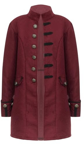Yartina Boys Medieval Renaissance Tailcoat Costume Steampunk Gothic Victorian Vintage Jacke Coat Formal Frock Coat Burgundy 11-12 Years
