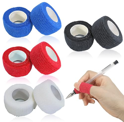 SwirlColor Vendaje Dedos Mano Autoadhesiva Elástica para Soporte de Dedos, Vendaje, Protector, No Tejido, Protección para Agarre del Pulgar (8 Piezas) (Rojo, azul, negro, blanco)