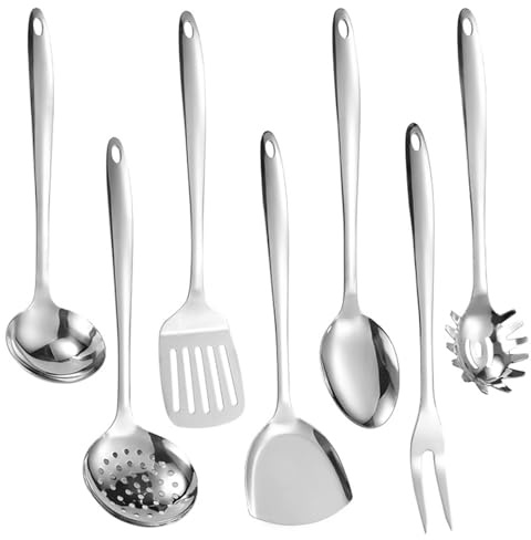 Lot de 7 ustensiles de cuisine élégants en acier inoxydable