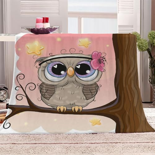 Süße Eule Warm Winter Weich Sofadecke 130x150 Kawaii Tiere 3D-Digitaldruck Sofa Flanelldecke Warme Kinderdecke Wohndecke für Bett Klimaanlage Decke Nap Decke Babydecke Sommer Blanket