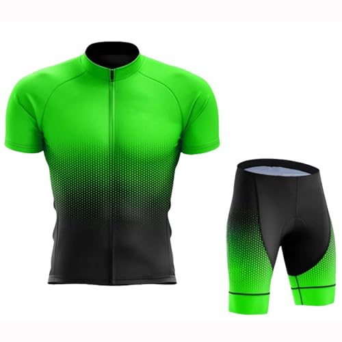 ARBOEE Kurzarm Fahrrad Trikot Set, Atmungsaktives Schnell Trocknendes Radtrikot Mit 19D Gel Gepolsterten Shorts Herren Fahrradtrikot Set(Green-2,5XL)
