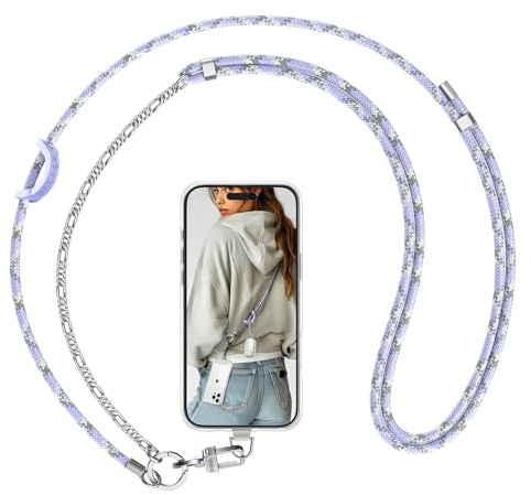 pcgaga Mobile Phone Lanyard Crossbody, Adjustable Braided Phone Neck Strap with Premium Metal Chain Clip, 2 Tether Tabs for iPhone AirPods ID Badge Keys Purses Women Men-Enhanced Durability and Style