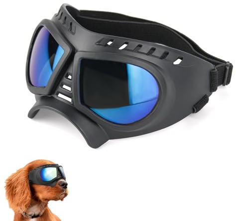 YHZNAGEM Hundebrille für Kleine Hunde, Hunde Sonnenbrille Einstellbar Hundebrille UV-Schutz Wasserdicht Winddicht Schneeschutz Gummiband Hunde Motorradbrille (Blau)