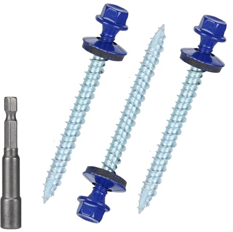Metal Roofing Screws 10 x 2 inch, Blue Hex Head Sheet Metal Roof Screw with EPDM Washer for Corrugated Roofing (250Pcs)