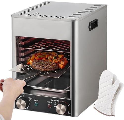 Electric Steak Broiler | 1700w Automatic Steak Smoker Broiler | Indoor Commercial Steak Grill-10-Layer Grill/Time Temperature Adjustable/800℃ High Temperature Grilling for Indoor Kitchen,Grey