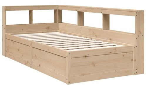vidaXL Massivholzbett mit Regal ohne Matratze 90x200 cm Kiefer, Holzbett mit Regal, Massivholzbett mit Regal, Bett, Holzbett mit Bücherregal