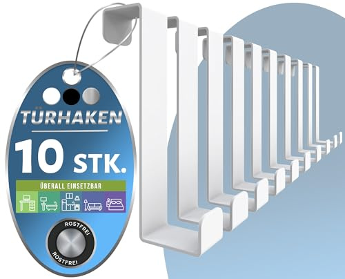 4happy Türhaken zum Einhängen - 10 Stück robuste Haken zum Einhängen, Kleiderhaken Tür einzeln verwendbar oder als Türhakenleiste, Türgarderobe, Fb. Weiß