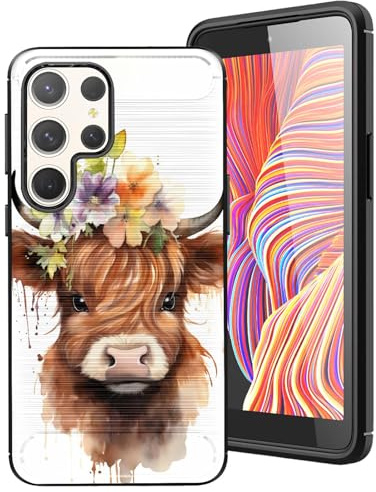 DHEEBFWE for Samsung Galaxy S25 Ultra Brushed Texture Case,Ultra-Thin and Soft TPU Phone Cover Designed for Samsung Galaxy S25 Ultra 6.8,Highland Baby Cow