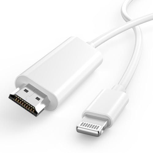 [Apple MFi Certified] Apple Lightning to HDMI Cable Adapter for iPhone to TV, 1080P Lightning to Digital AV Adapter Sync Screen Connector for iPhone 14 13 12 11 Pro Max XS XR to HDTV Projector Monitor