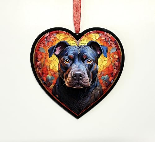 Staffordshire Bull Terrier Brown Heart Suncatcher - Memorial or Gift for Dog Lovers - 19cm