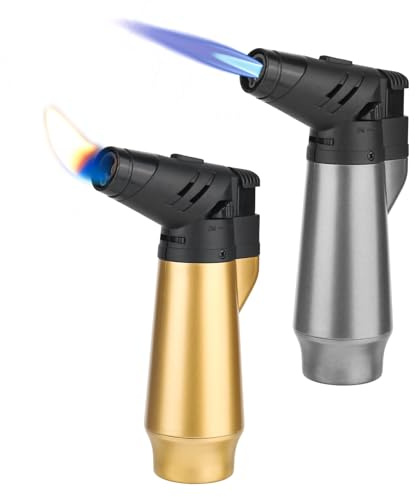 Trendecor 2 Stück Küchenbrenne Flambierbrenner Nachfüllbarer Bunsenbrenner Einstellbarer Gasfeuerzeug Mit Sicherheitsschloss fur Creme Brulee, Diy, Desserts, Grillen, Camping (Butan Nicht Inbegriffen)