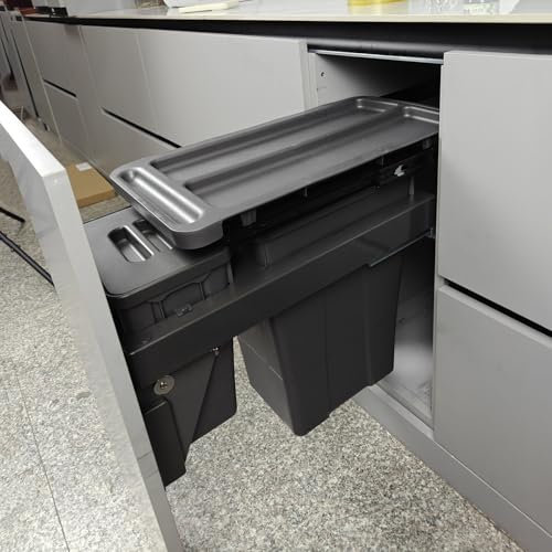 SanzIa Cubo de Basura Extraíble Bajo Mueble Encimera/Fregadero, Cubo de Basura Extraíble 18L+6L con Tapa, 10.23» Anchura X Profundidad X Altura